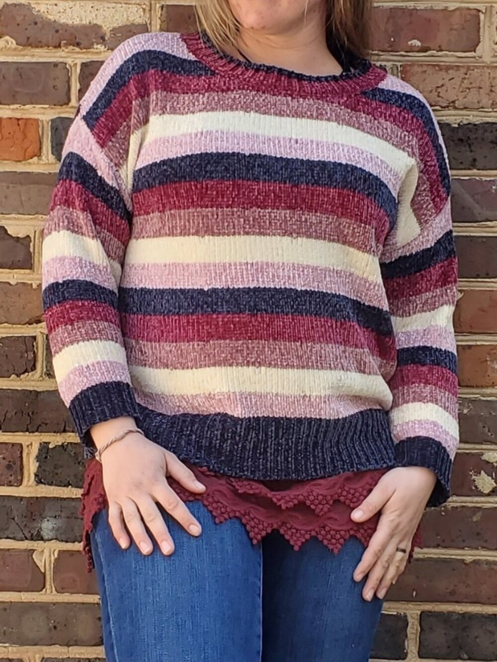 O&O soft chenille striped oversized sweater